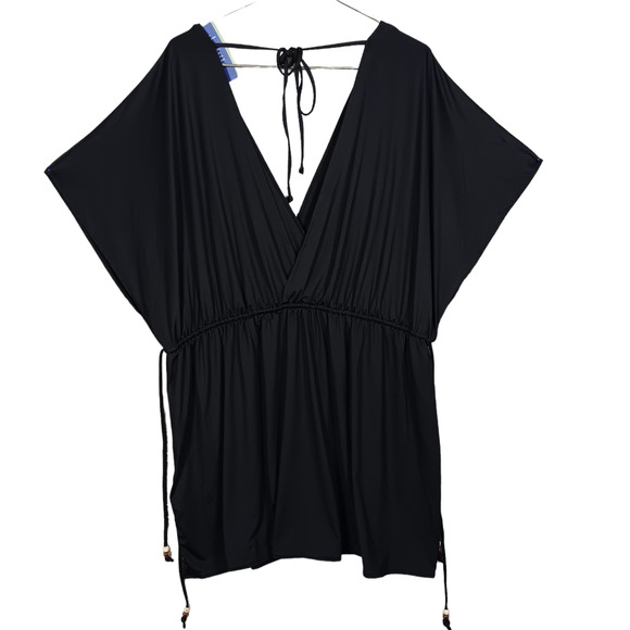 H&M Swimsuit Coverup Size XL/XXL Black Pullover Ties at the neck Drawstring NWT - Picture 2 of 6